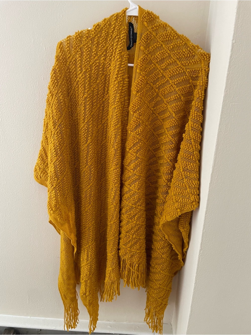 Ashley Stewart Mustard Yellow Knit Fringe Poncho